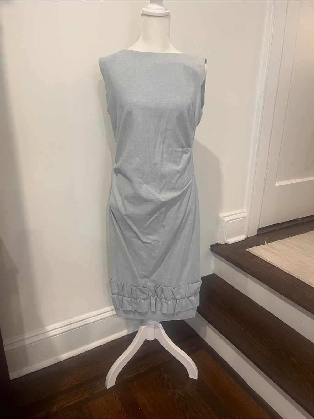 Sara Campbell Light Gray Sleeveless Shift Dress with Ruffle Hem Detail